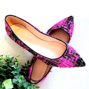 J. Crew Pink & Black Tweed Pointed Toe Flat. Size 10.